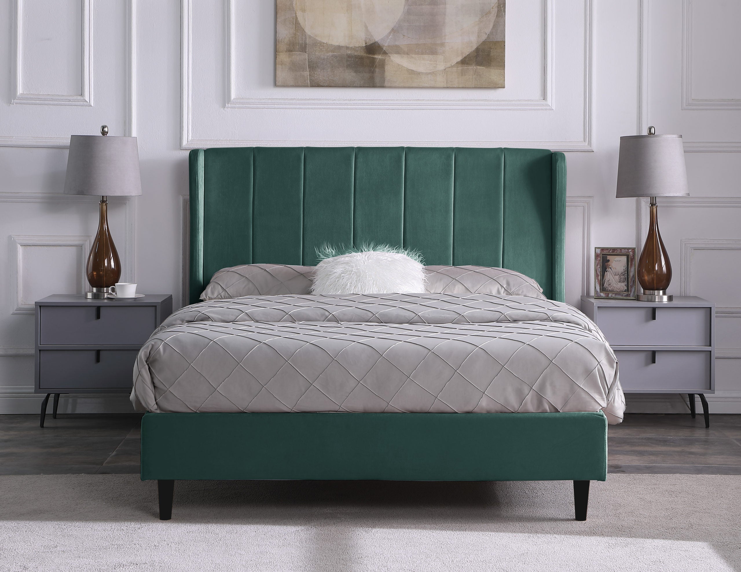 AMELIA 4'6" BED - GREEN VELVET FABRIC