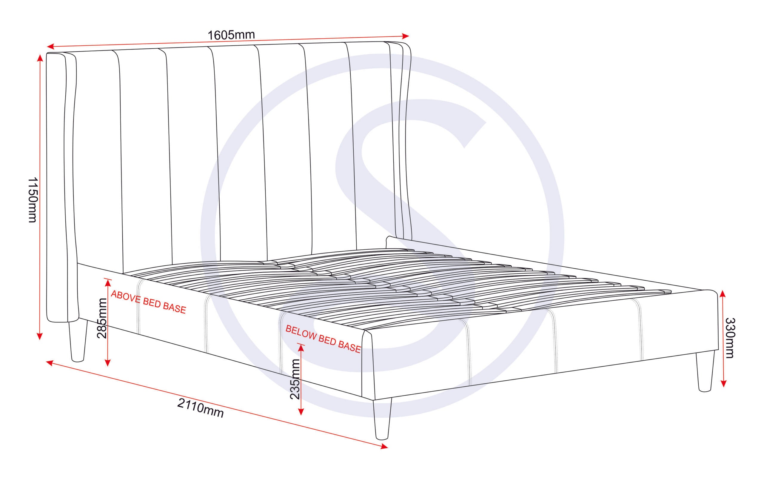 AMELIA 4'6" BED - DARK GREY FABRIC