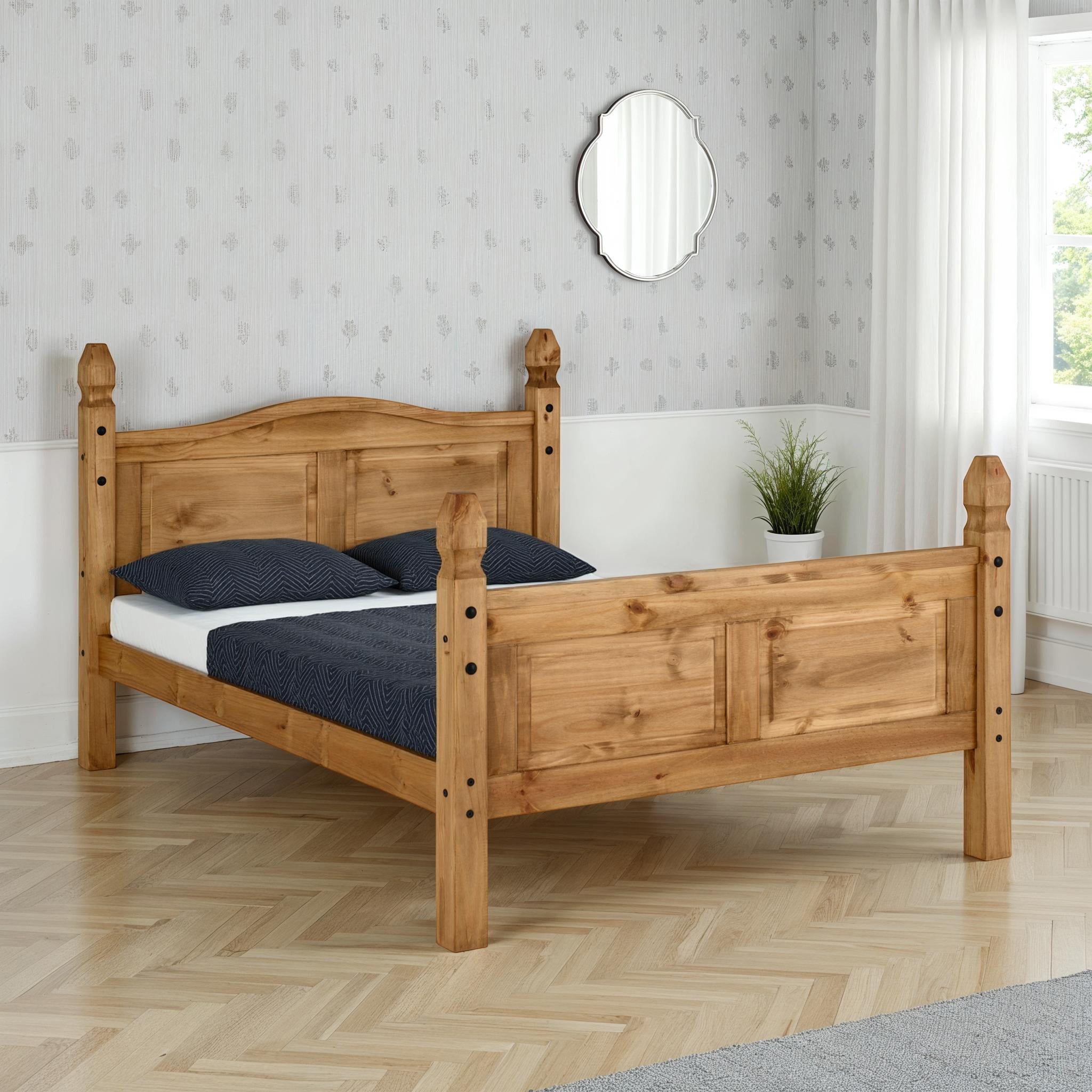 CORONA 4'6" HIGH END BED - DISTRESSED WAXED PINE