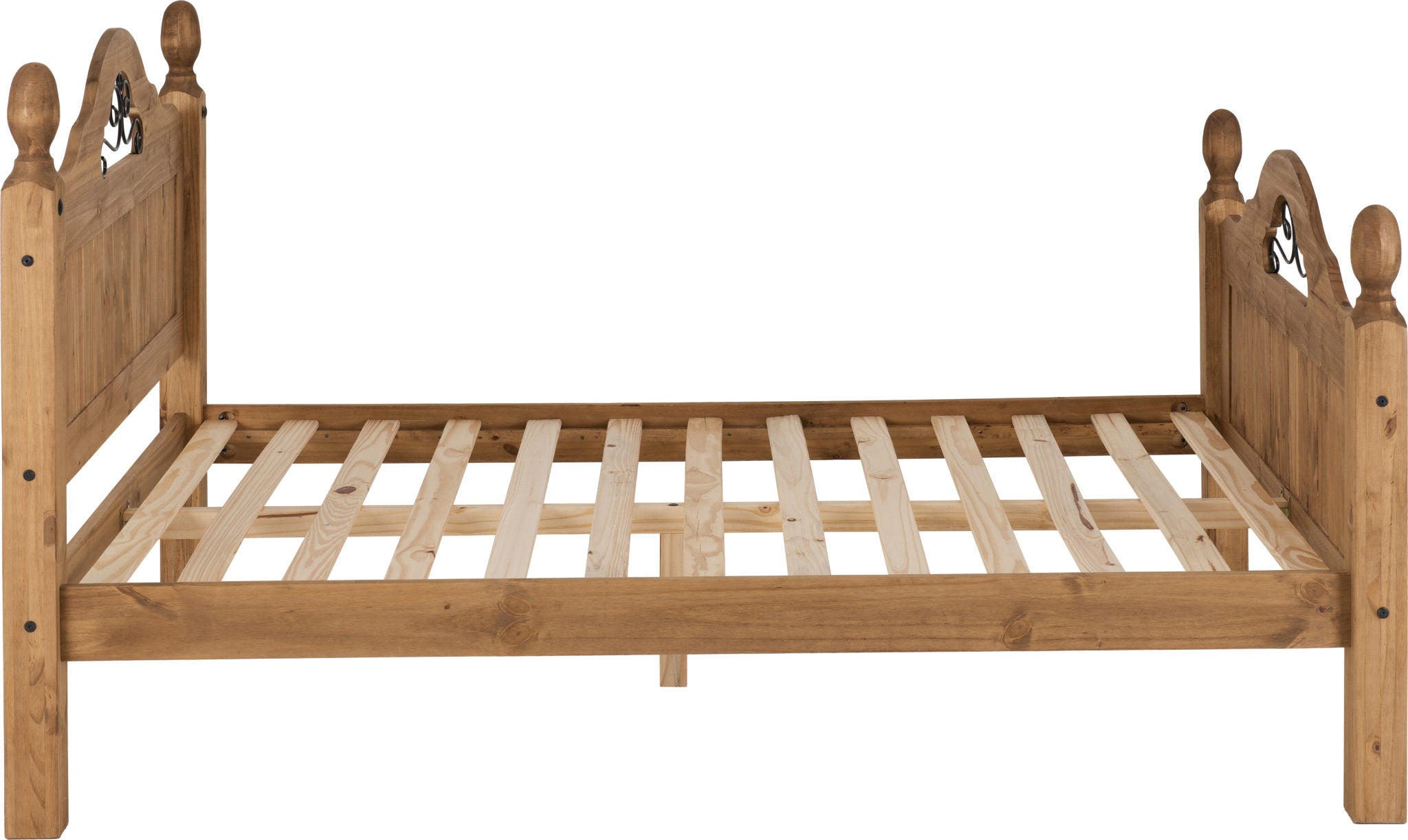 CORONA SCROLL 4'6" HIGH END BED - DISTRESSED WAXED PINE