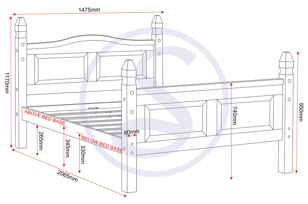 CORONA 4'6" HIGH END BED - DISTRESSED WAXED PINE
