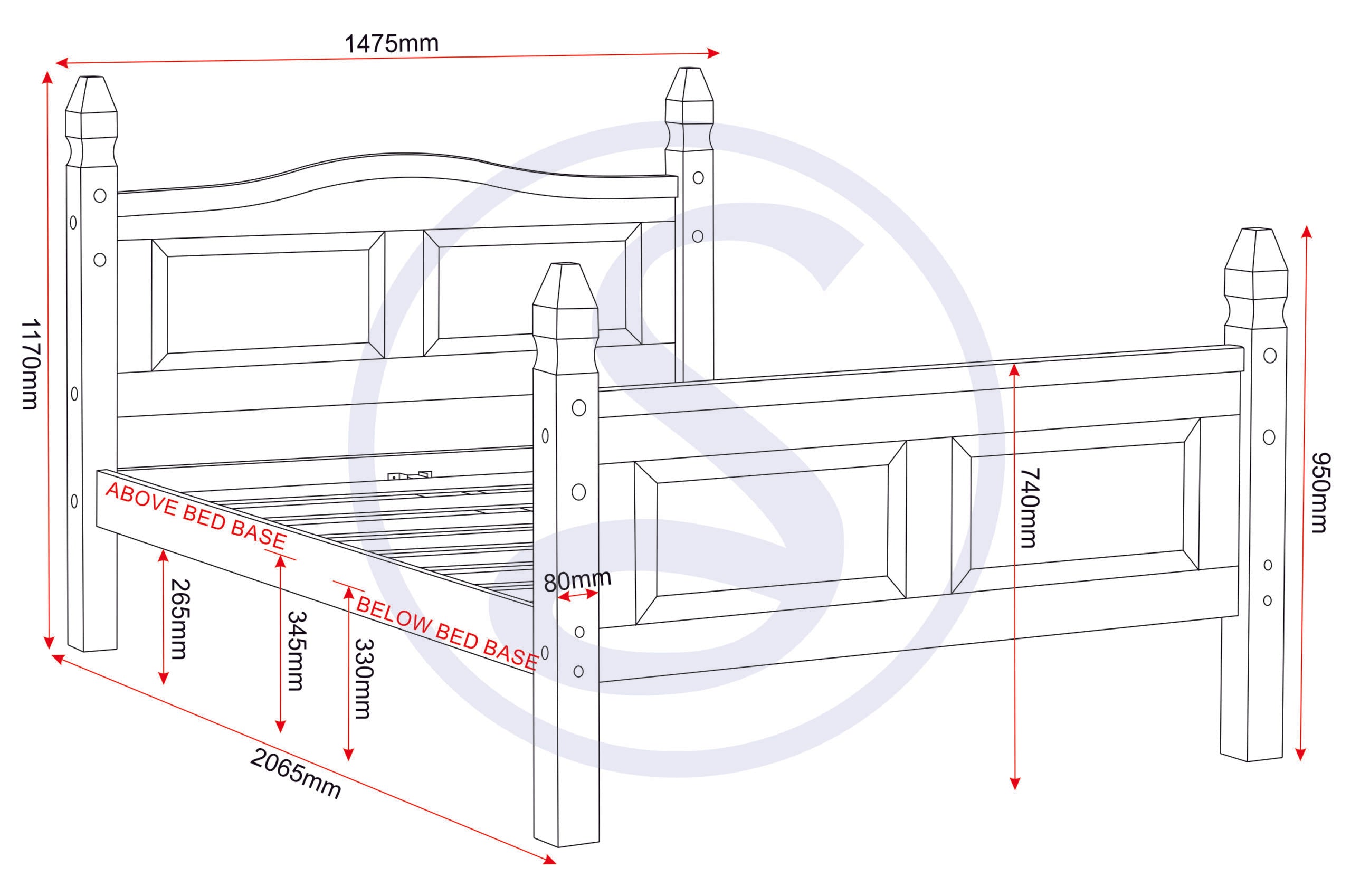 CORONA 4'6" HIGH END BED - DISTRESSED WAXED PINE