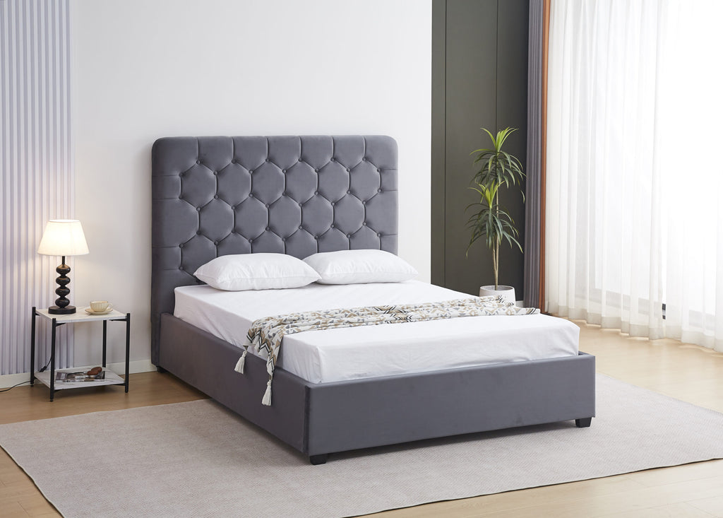 MADISON 4'6" BED - GREY VELVET FABRIC