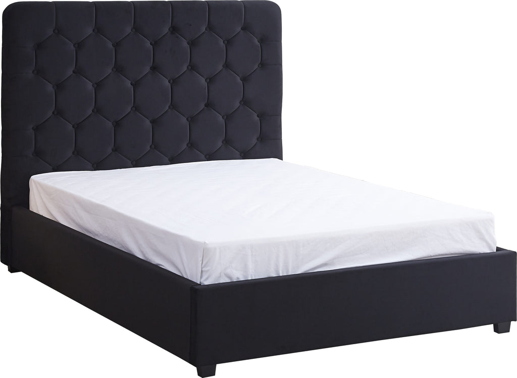 MADISON 4'6" OTTOMAN BED - BLACK VELVET FABRIC