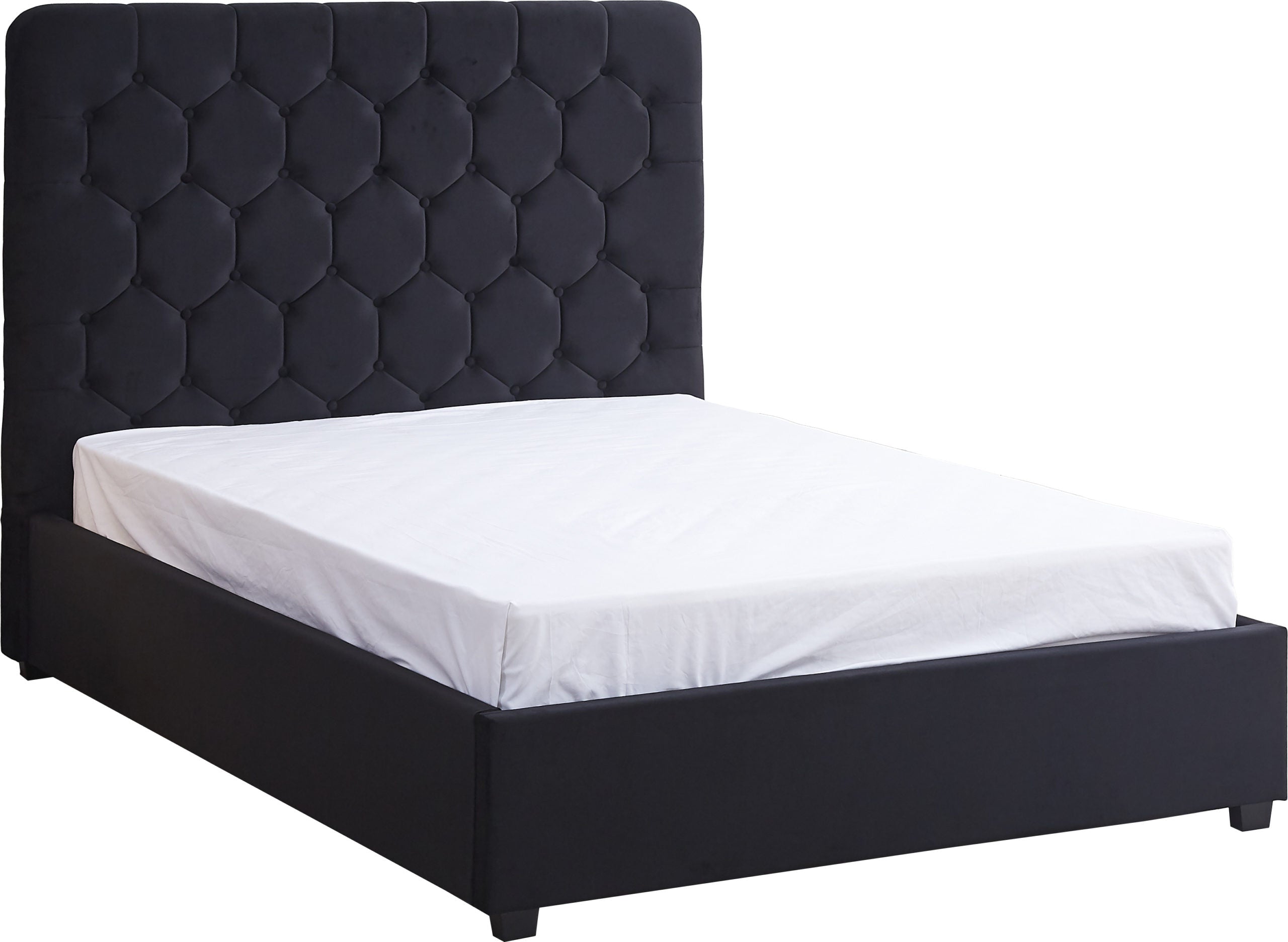 MADISON 4'6" OTTOMAN BED - BLACK VELVET FABRIC