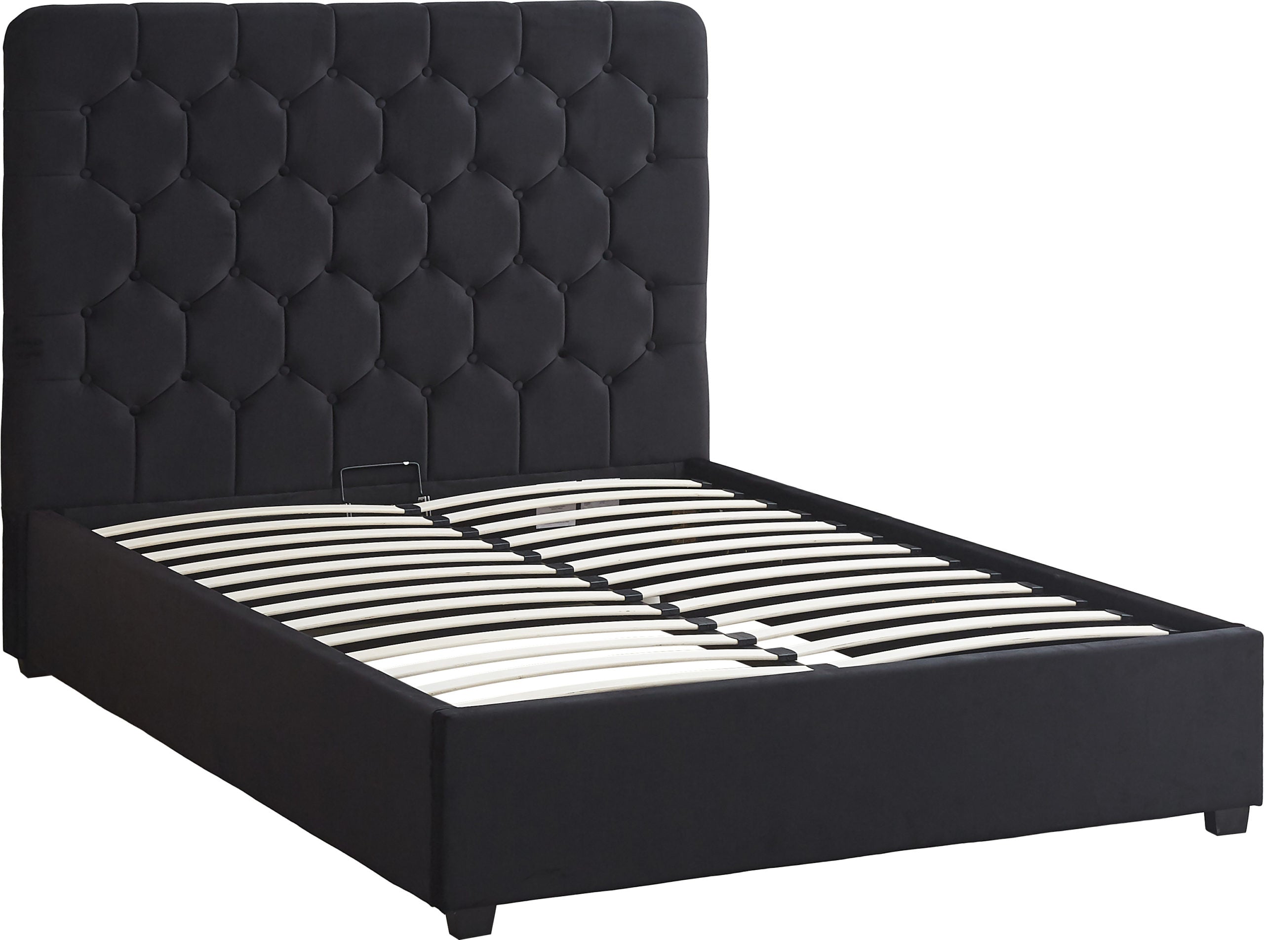 MADISON 4'6" OTTOMAN BED - BLACK VELVET FABRIC