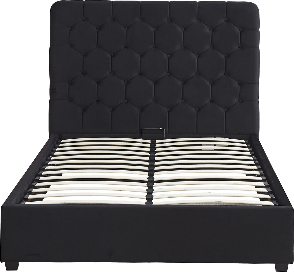 MADISON 4'6" OTTOMAN BED - BLACK VELVET FABRIC