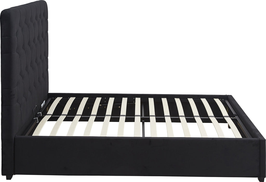 MADISON 4'6" OTTOMAN BED - BLACK VELVET FABRIC