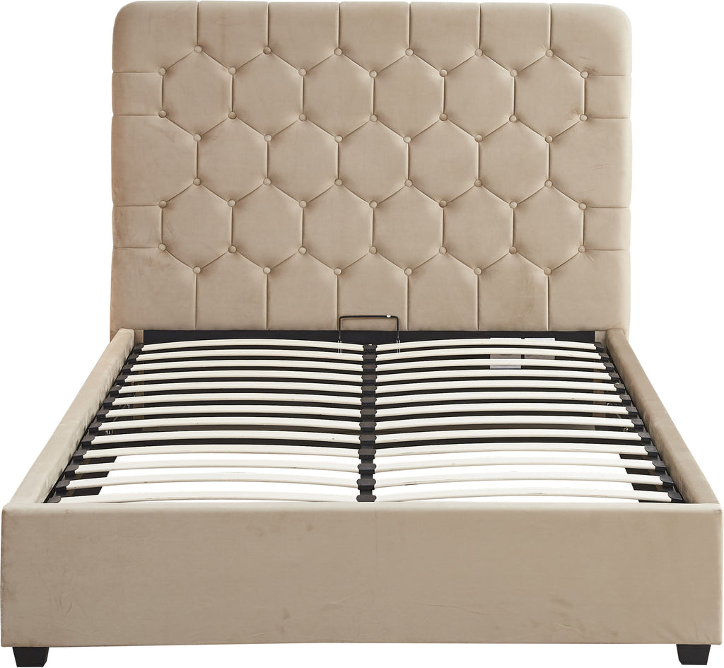 MADISON 4'6" OTTOMAN BED - FAWN VELVET FABRIC