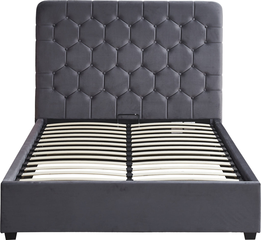 MADISON 4'6" OTTOMAN BED - GREY VELVET FABRIC
