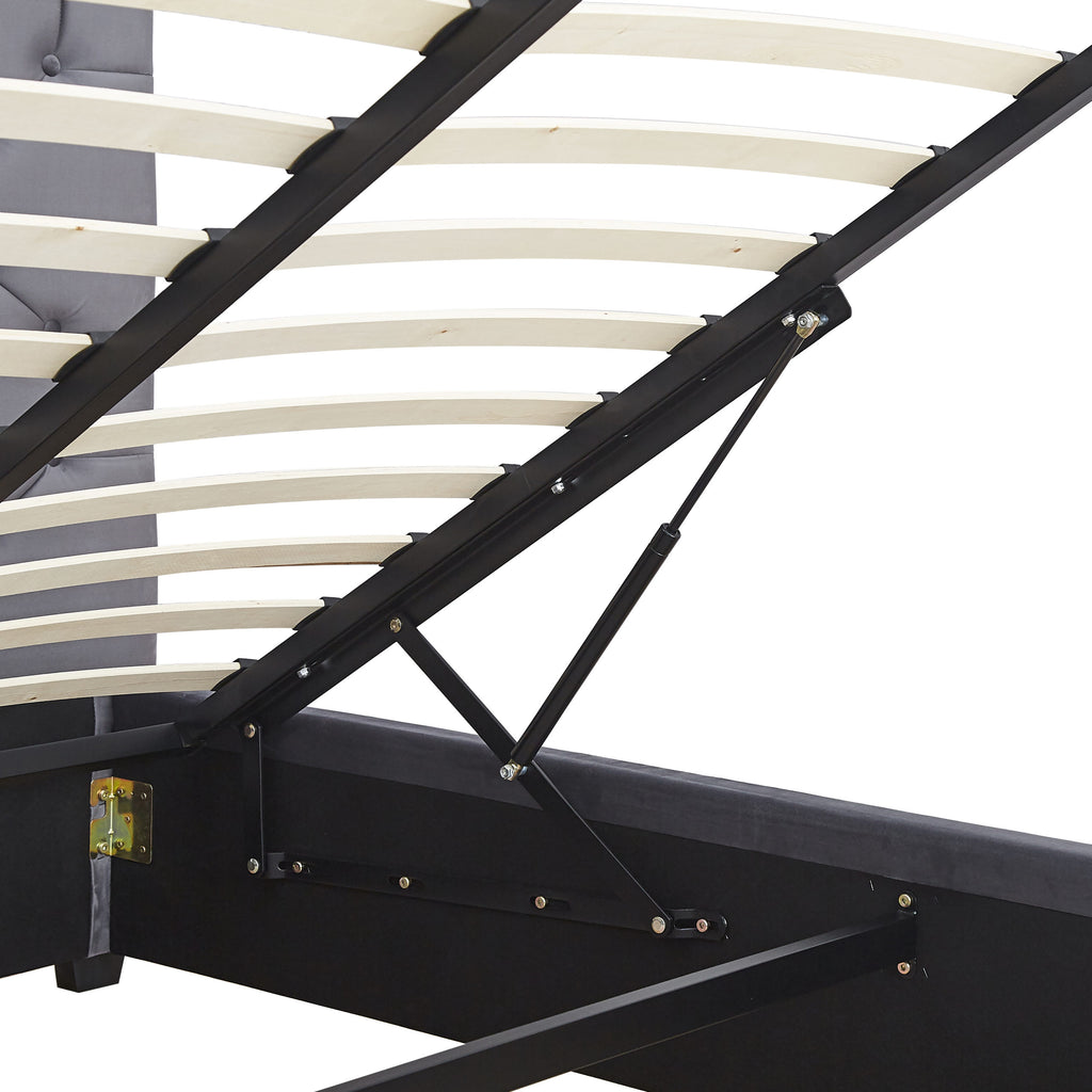 MADISON 4'6" OTTOMAN BED - GREY VELVET FABRIC