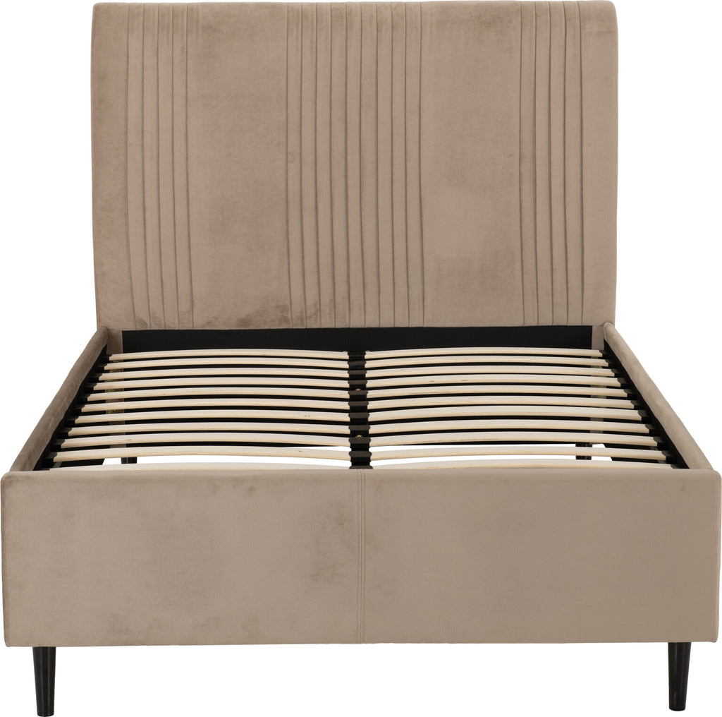 MAINE 4'6" BED - TAUPE VELVET FABRIC