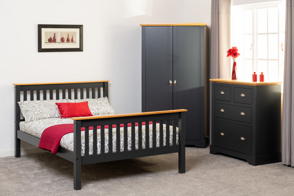 MONACO 4'6" HIGH END BED - DARK GREY/OAK EFFECT