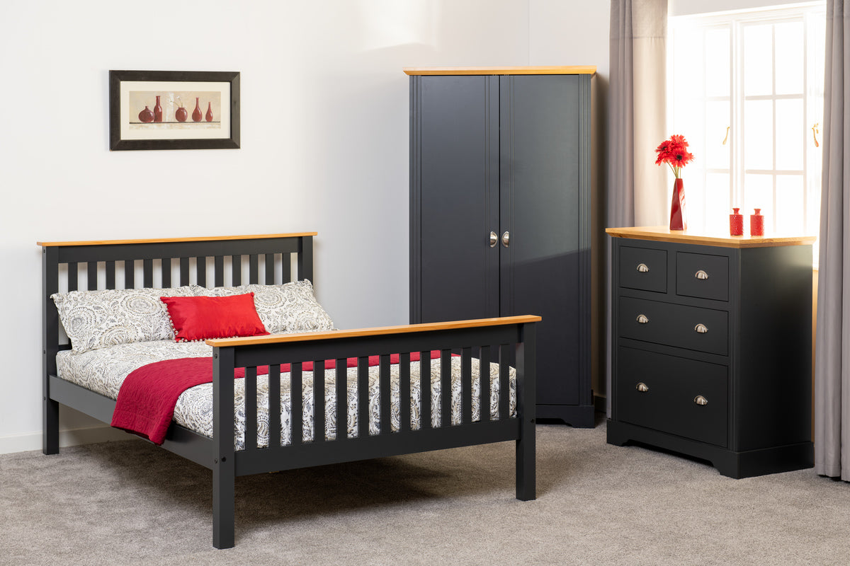 MONACO 4'6" HIGH END BED - DARK GREY/OAK EFFECT