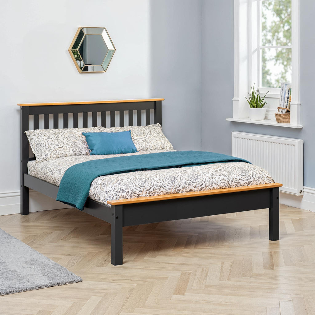 MONACO 4'6" LOW END BED - DARK GREY/OAK EFFECT