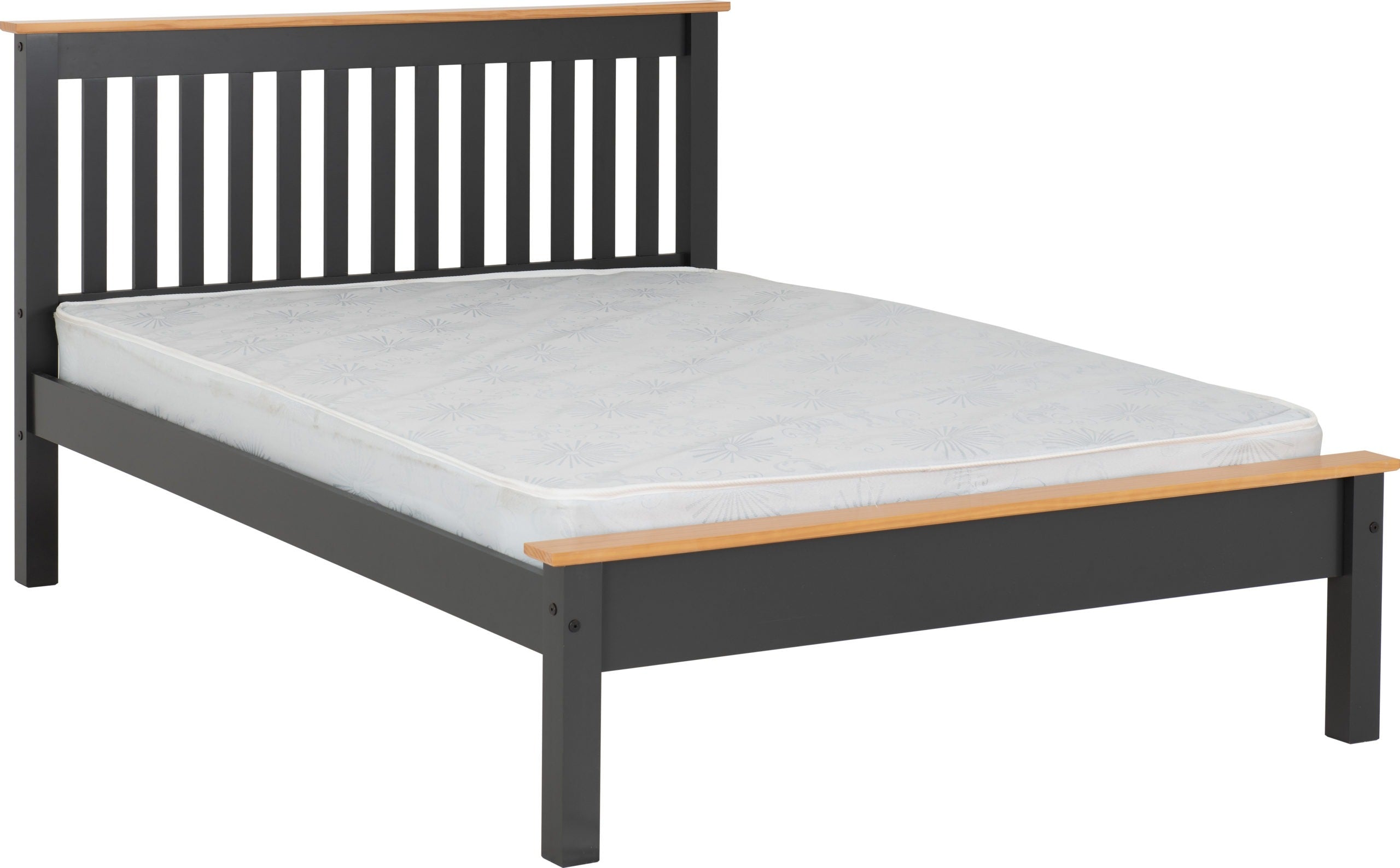 MONACO 4'6" LOW END BED - DARK GREY/OAK EFFECT