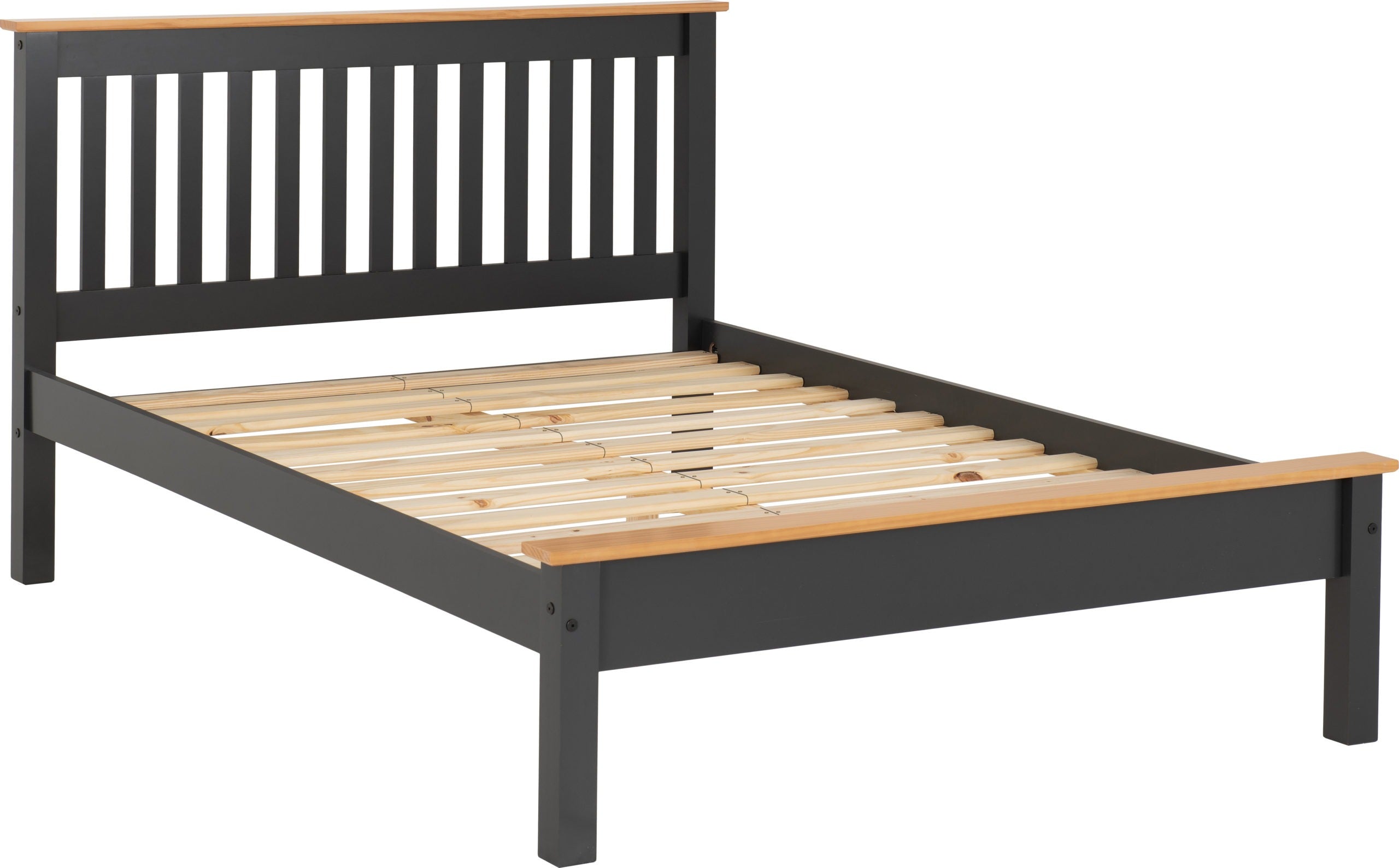 MONACO 4'6" LOW END BED - DARK GREY/OAK EFFECT