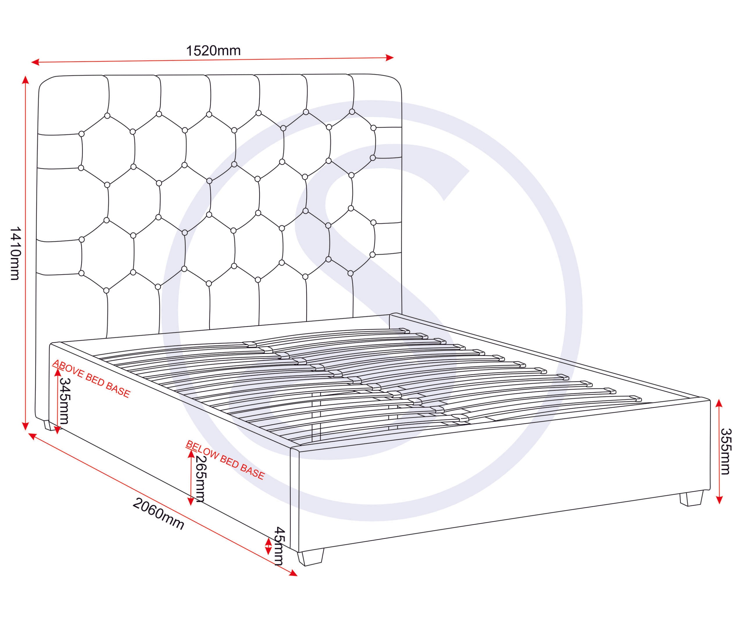 MADISON 4'6" BED - GREY VELVET FABRIC