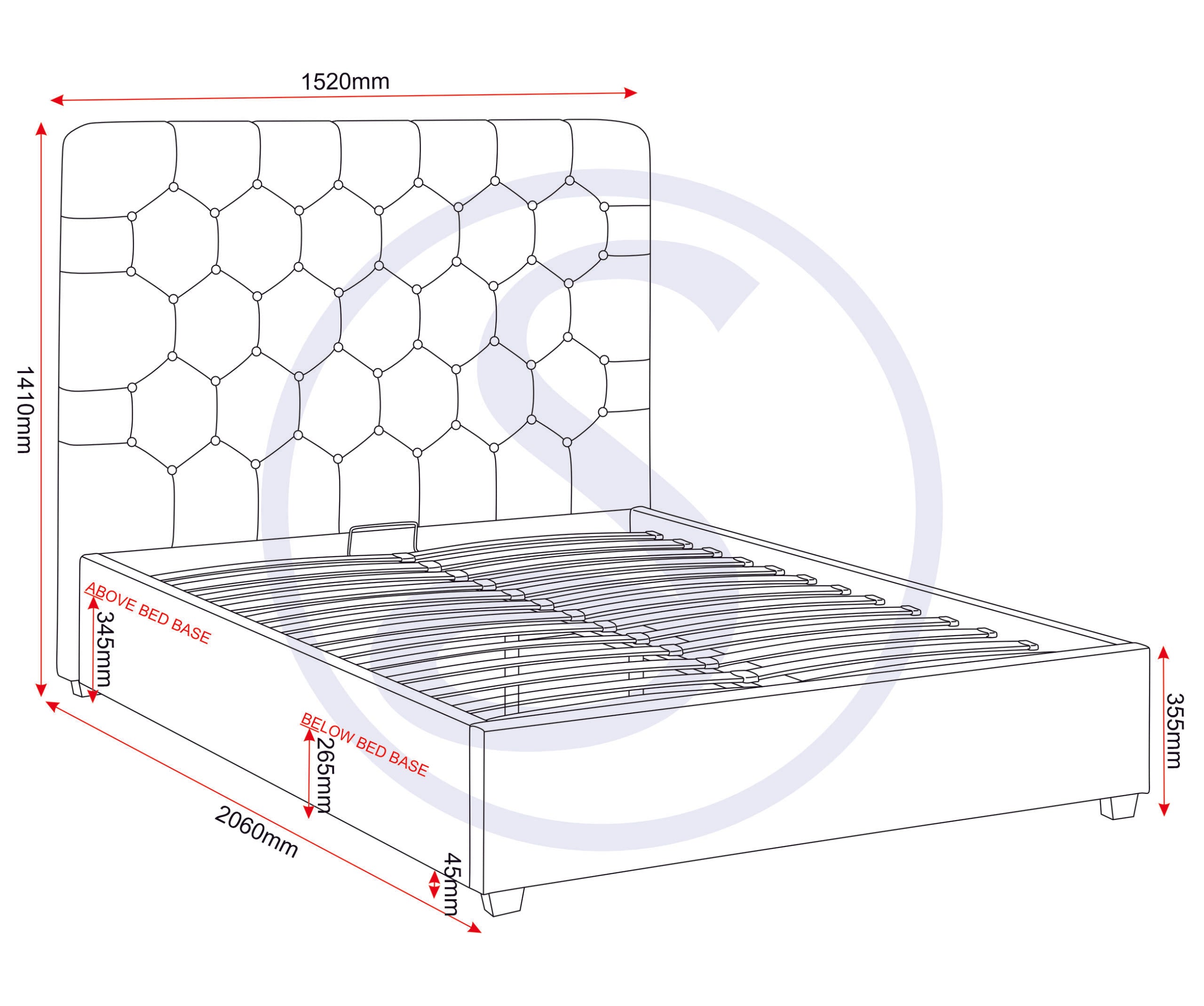 MADISON 4'6" OTTOMAN BED - BLACK VELVET FABRIC