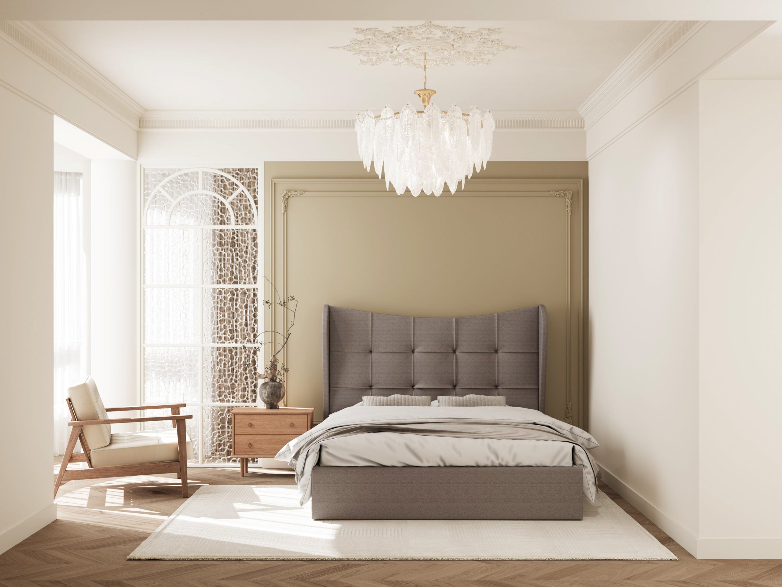 VERONA 4'6" OTTOMAN BED - BROWN FABRIC