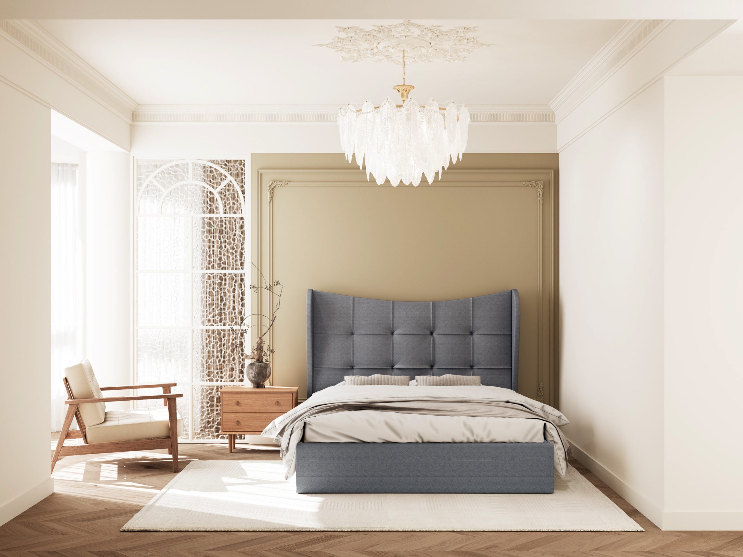 VERONA 4'6" OTTOMAN BED - GREY FABRIC