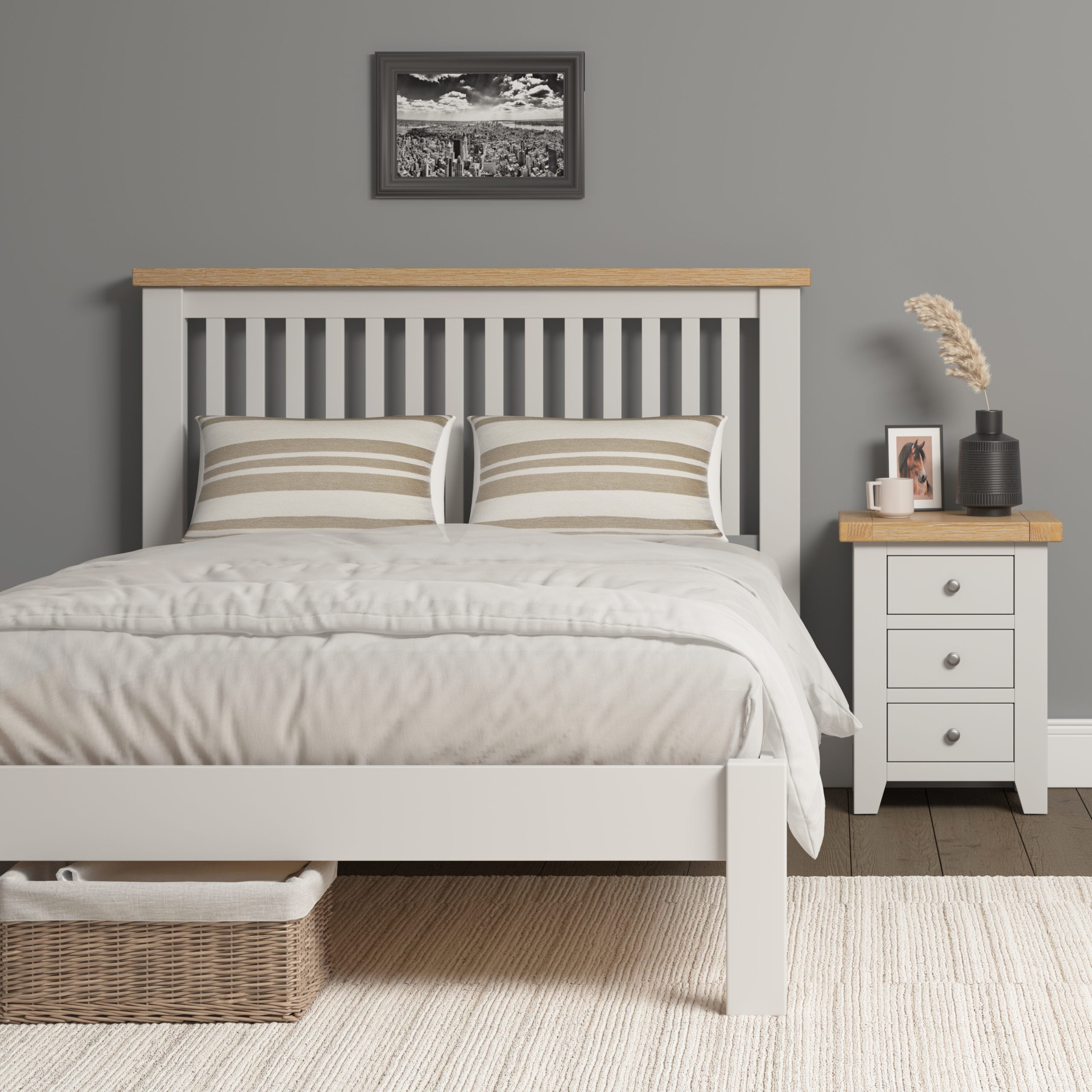 WINDSOR 4'6" LOW END BED - IVORY/OAK